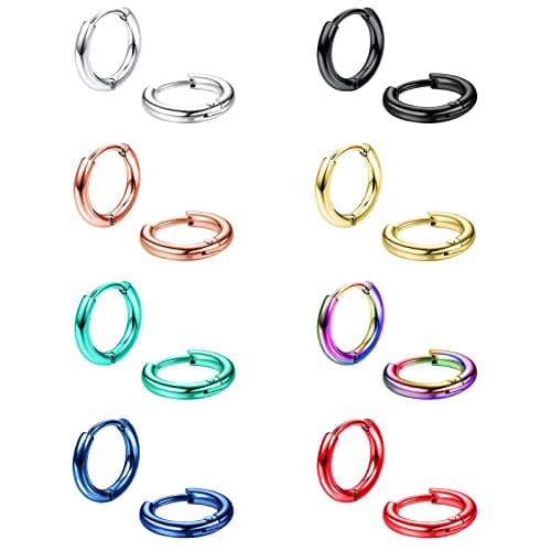 Jstyle 8 Pairs 316L Surgical Stainless Steel Small Hoop Earrings for Men Women Hypoallergenic Huggie Hoop Earrings Cartilage Helix Lobes Sleeper Hoop Earrings Set 18G 8mm