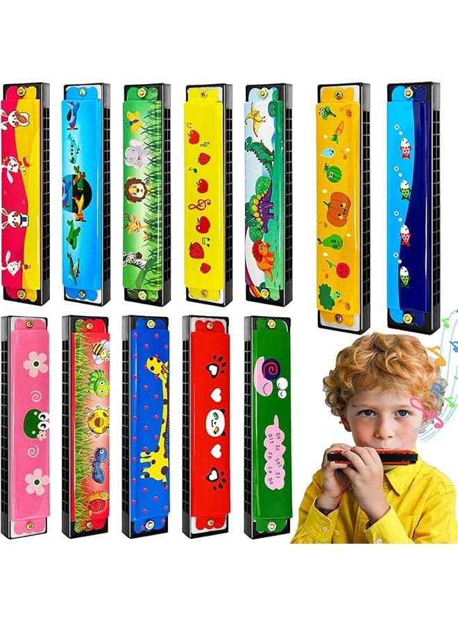 12Pcs Kids Harmonicas,16 Holes Cartoon Harmonica Toy with Double Row for Toddlers,Beginners,Musical Instrument, Party Favors,Outdoor Hunt Game Prize Goodie Bags