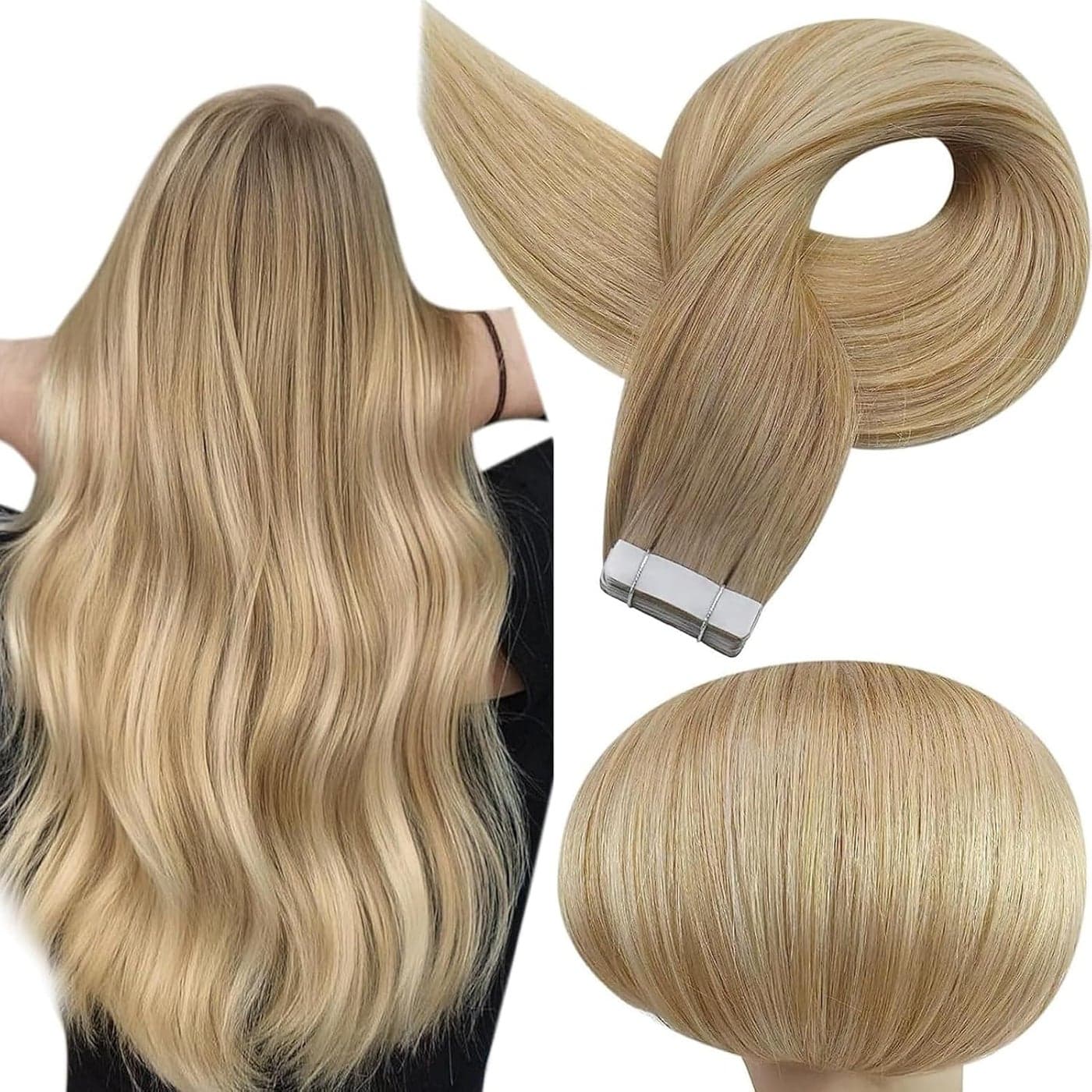 Full Shine Balayage Blonde Tape in Human Hair 62760 Tape in Hair Extensions Real Human Hair Ombre Hair Extensions Tape in Balayage Remy Hair Tape on Hair Extensions for Women 22 Inch 50 Gram 20pcs
