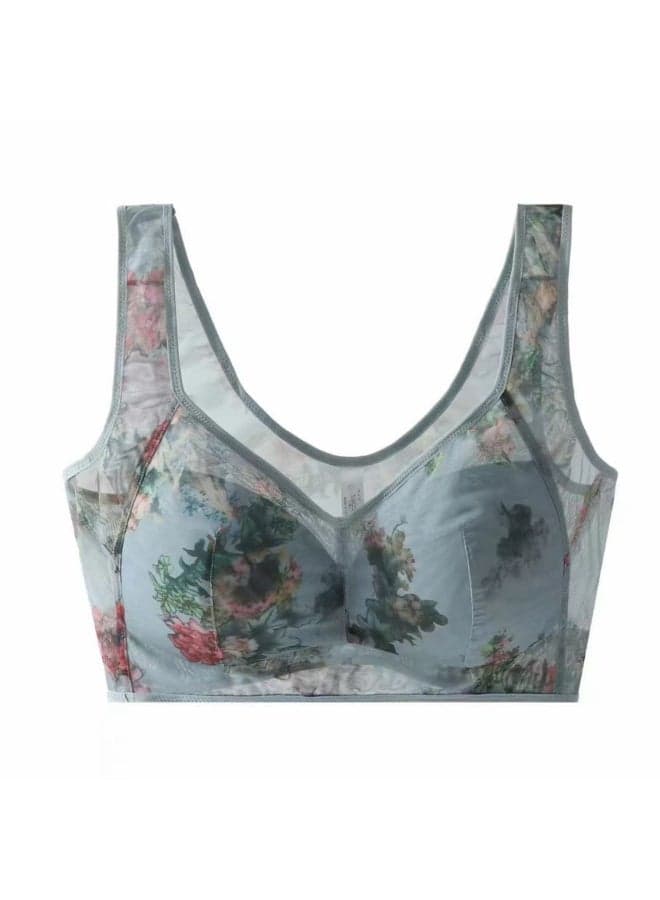 New Mesh Print Vest Bra | Plus Size, Wire-Free, Comfortable, Breathable, 3D Support, Designed for Plus Size Women (Blue)