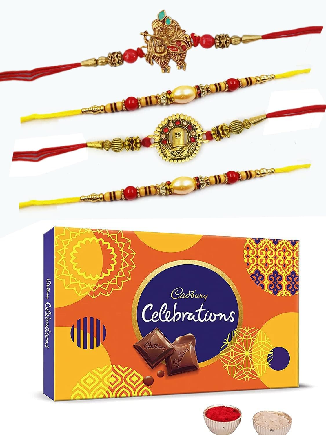 Set of 4 Rakhi Rakhi for brother Bhaiya with chocolate Gifts Combo Set, Cadbury Rakshabandhan Bhai Bhabhi Hamper Greeting Card, Set of 4 Rakhi,Rakhi For Brother With Chocolate Combo,Rakhi Gift Hamper