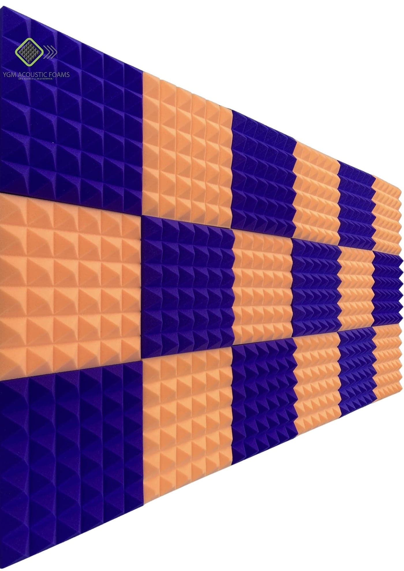 YGM Acoustic Foams® Pyramid Acoustic Set of 18, 12" X 12" X 2", 50 Kg/m³ Density Soundproofing Studio Panels, 3D Structure (Purple & Orange)