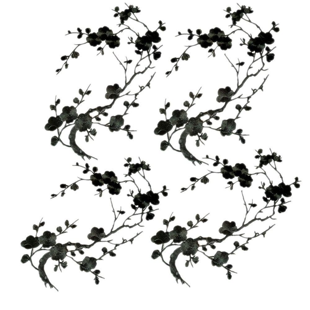 4 Pcs Big Plum Blossom Blossom Iron On Patches Embroidery Flower Appliques 141x75 36x19cmClassic Black