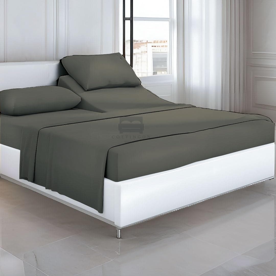 Cottingon Top Split King Sheets Set for Adjustable Bed 4 Piece Sleep Number Bed Sheets 100 Egyptian Cotton 16 Inch Deep 34 Split King Dark Grey Solid