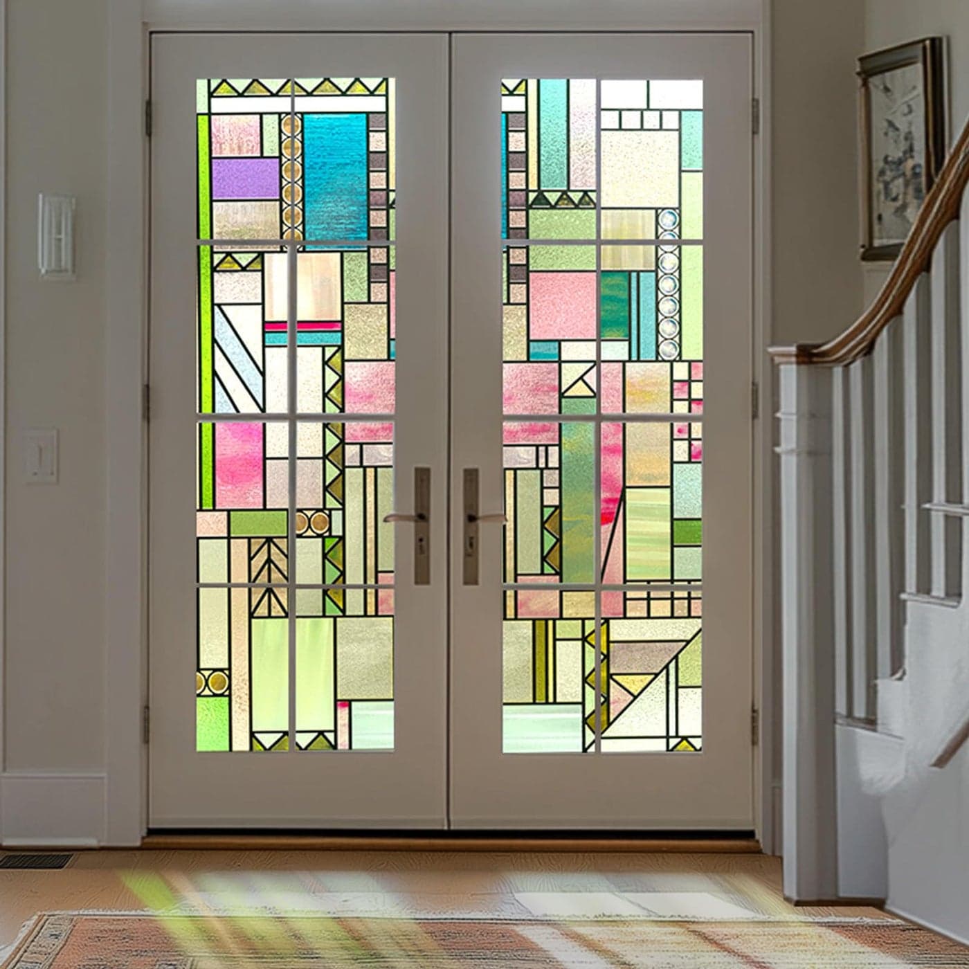 3D Stained Glass Window Privacy Film Heat Control UV Blocking Static Cling Decorative Window Film for BathroomFront DoorHome Non Adhesive 169 x 393 inches Colorful Abstraction