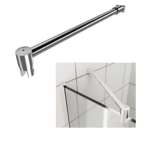 Shower Door Support Bar - 14.2'' Telescopic Arm for 5/16'' to 1/2'' Thick Glass, Fixed Frameless Shower Glass Panel, Polished Silver