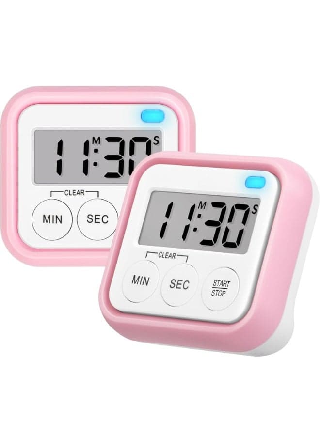 Timer, Kitchen Timers for Cooking Classroom Timer for Kids Teachers Magnetic Digital Timers 2 Pack, Pink