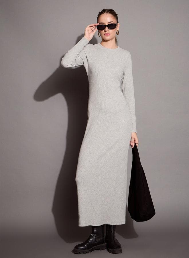 SASSAFRAS Ribbed Bodycon Maxi Dress