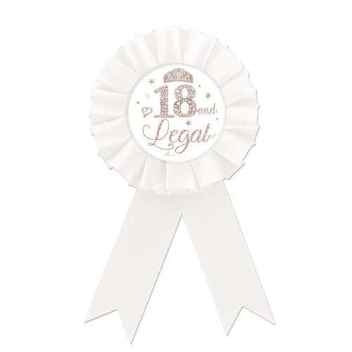 Happy 18th Birthday Tinplate Badge Pin, It's My 18th Birthday Button Pin, Rose Gold Crown Happy Birthday White Rosette Badge Pin for Girl, Diamond Brooch Buttons for Eighteen Birthday Party
