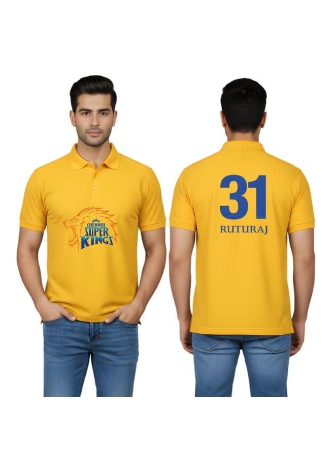 Men’s Yellow Cricket Fan Polo T-Shirt – Dry-Fit Fabric With Lion Logo & Back Number Print – Lightweight Sportswear For Match Day & Casual Wear