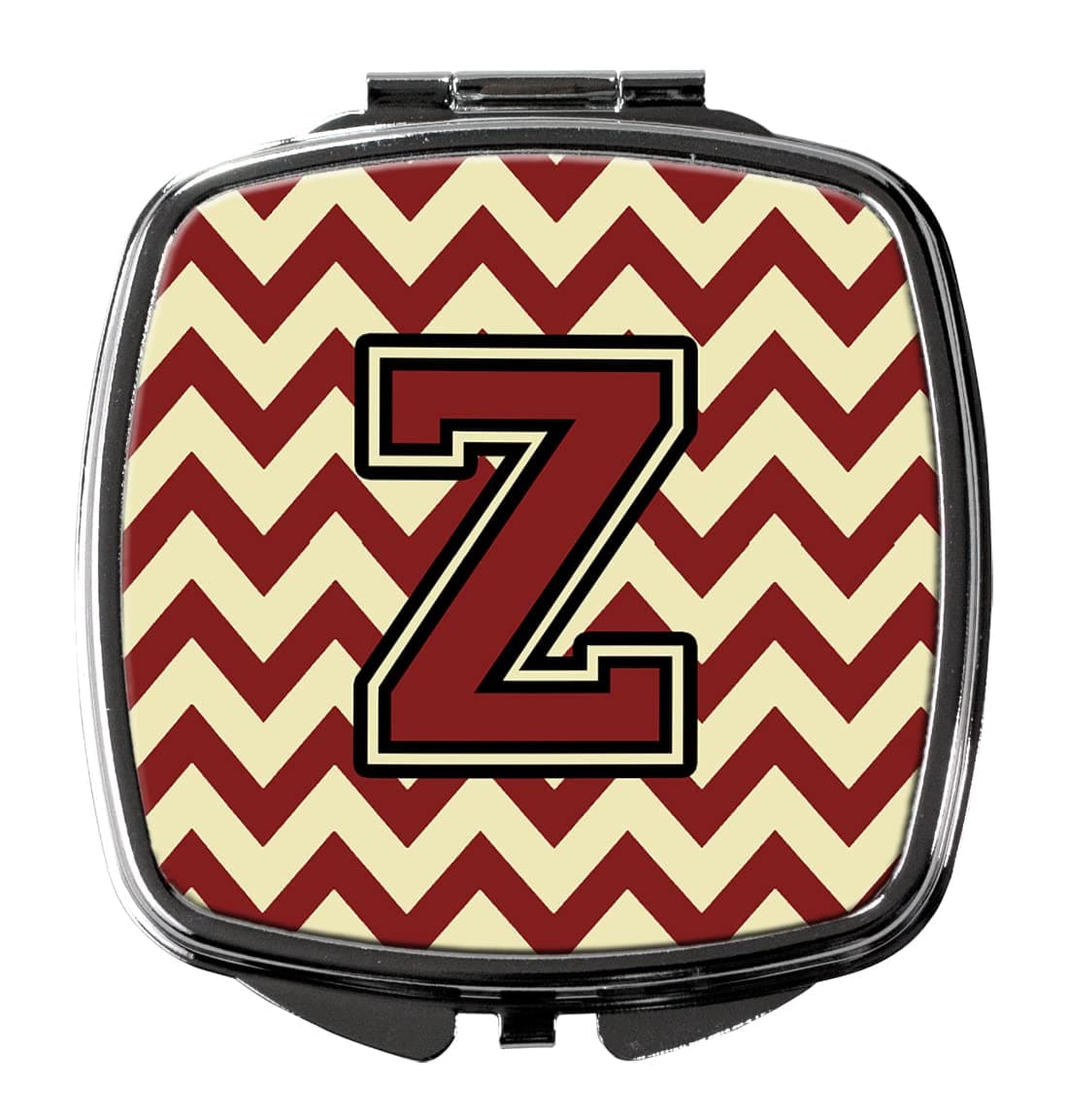 Caroline's Treasures CJ1061-ZSCM Letter Z Chevron Maroon and Gold Compact Mirror Decorative Travel Makeup Mirror for Women Girls Gifts Pocket Makeup Mirror Folding Handheld