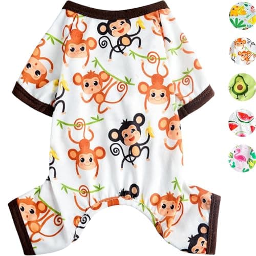Yikeyo Dog Pajamas for Small Dogs, Soft Thin Pjs Jammies Cat Doggie, Summer Pet Cute Puppy Clothes Outfits Dogs Boy Girl(Monkey,M)