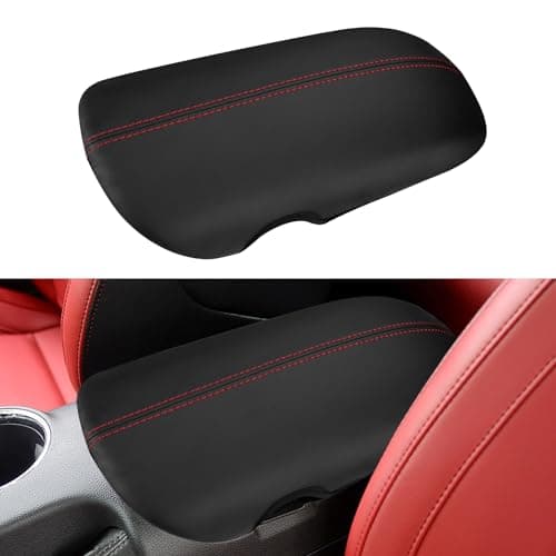 INTGET Center Console Cover for 2026 Ford Mustang Accessories 2015-2025 2016 2017 2018 2019 2020 2021 2022 2023 2024 Ecoboost/GT Armrest Car Arm Rest Box Lid Middle Seat(Red Stitches, 2015-2026)