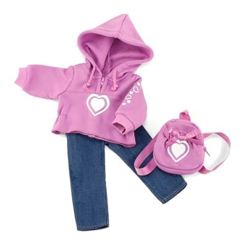 Emily Rose 18 Inch Doll Clothes 3-PC Pink Heart Hoody Sweatshirt Outfit with Matching Backpack | 18" Clothing and Accessories Set Compatible with American Girl Dolls | USA Business | No Doll