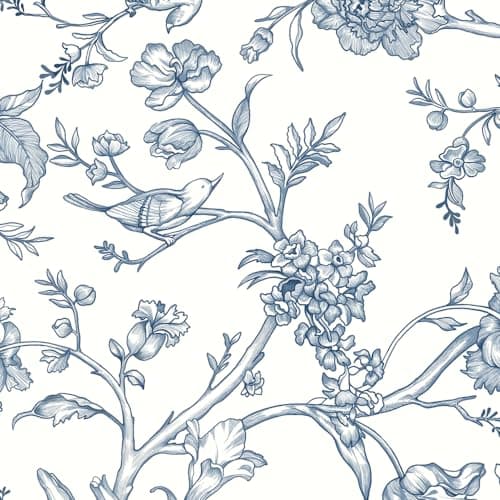 Safiyya Blue and White Wallpaper 393"x17.3" Floral Birds Peel and Stick Wallpaper Removable Contact Paper Peel and Stick White Contact Paper for Walls Vinyl Rolls
