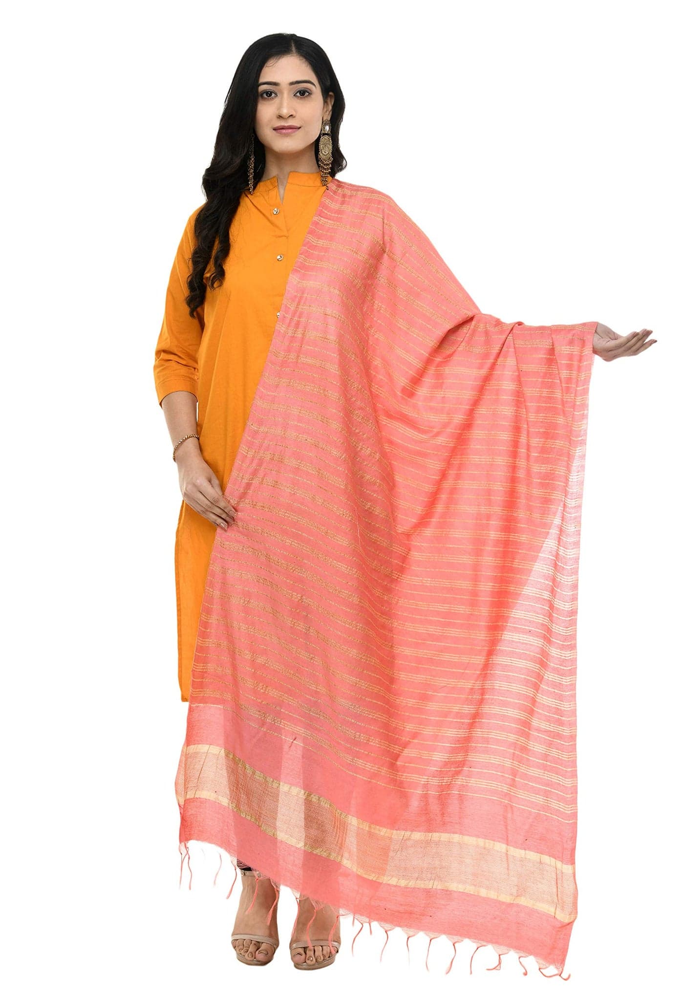 A R Silk Women's Self Design Cotton Dupatta (ARS0509_Dark Peach_Free Size)