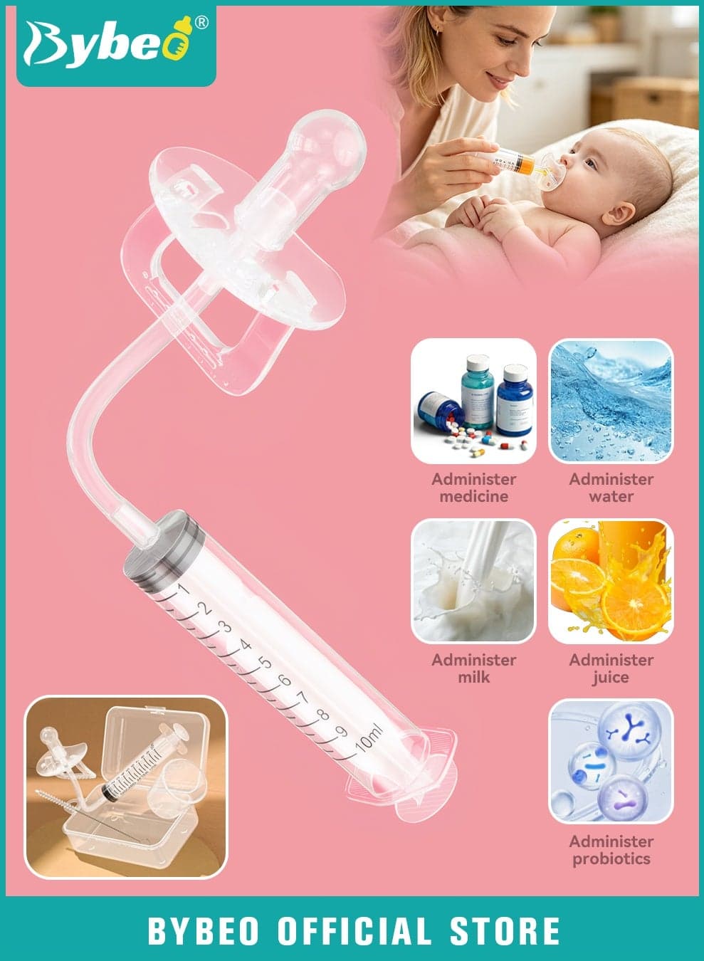 6PCS Baby Medicine Dispenser Kit, Infant Pacifier Medicine Feeder, Multifunctional Baby Oral Feeding Syringe, Silicone Medicine Dropper for Newborns, Infants & Toddlers, BPA Free & Heat Resistant
