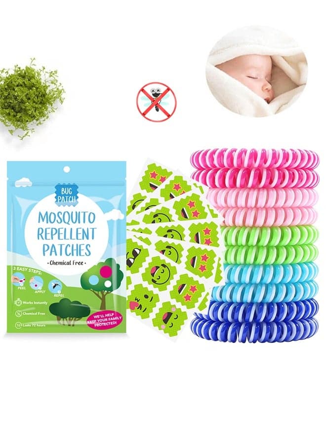 Squito Stickers Mosquito Repellent Patch Stickers for Kids (36 Stickers) and 10 Pack Mosquito Bracelets Bundle for Adult Kids, DEET Free, Natural and Waterproof Wristband