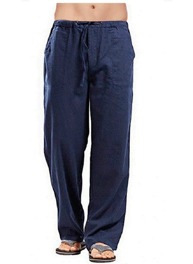 Men's Large Flax Wide Leg Pants Blue