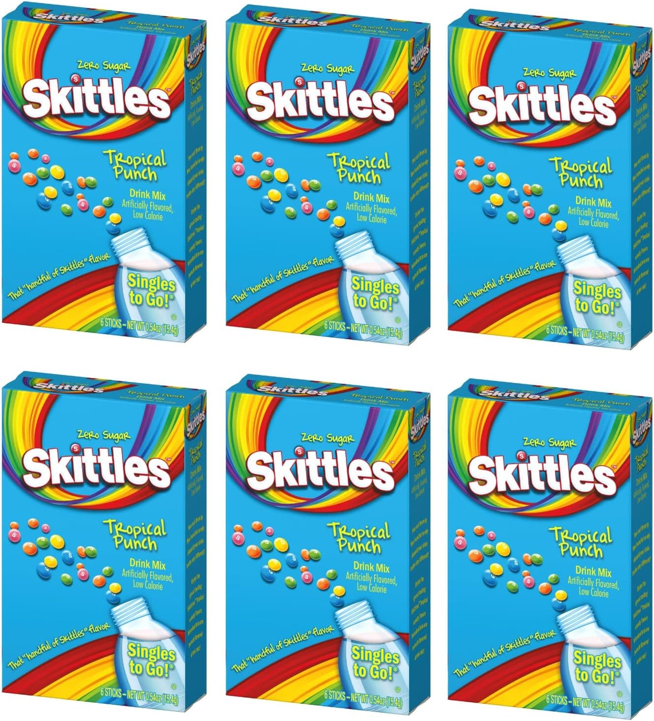 Skittles Singles To Go! Tropical Punch Drink Mix - 6 Count Boxes (Pack of 6)