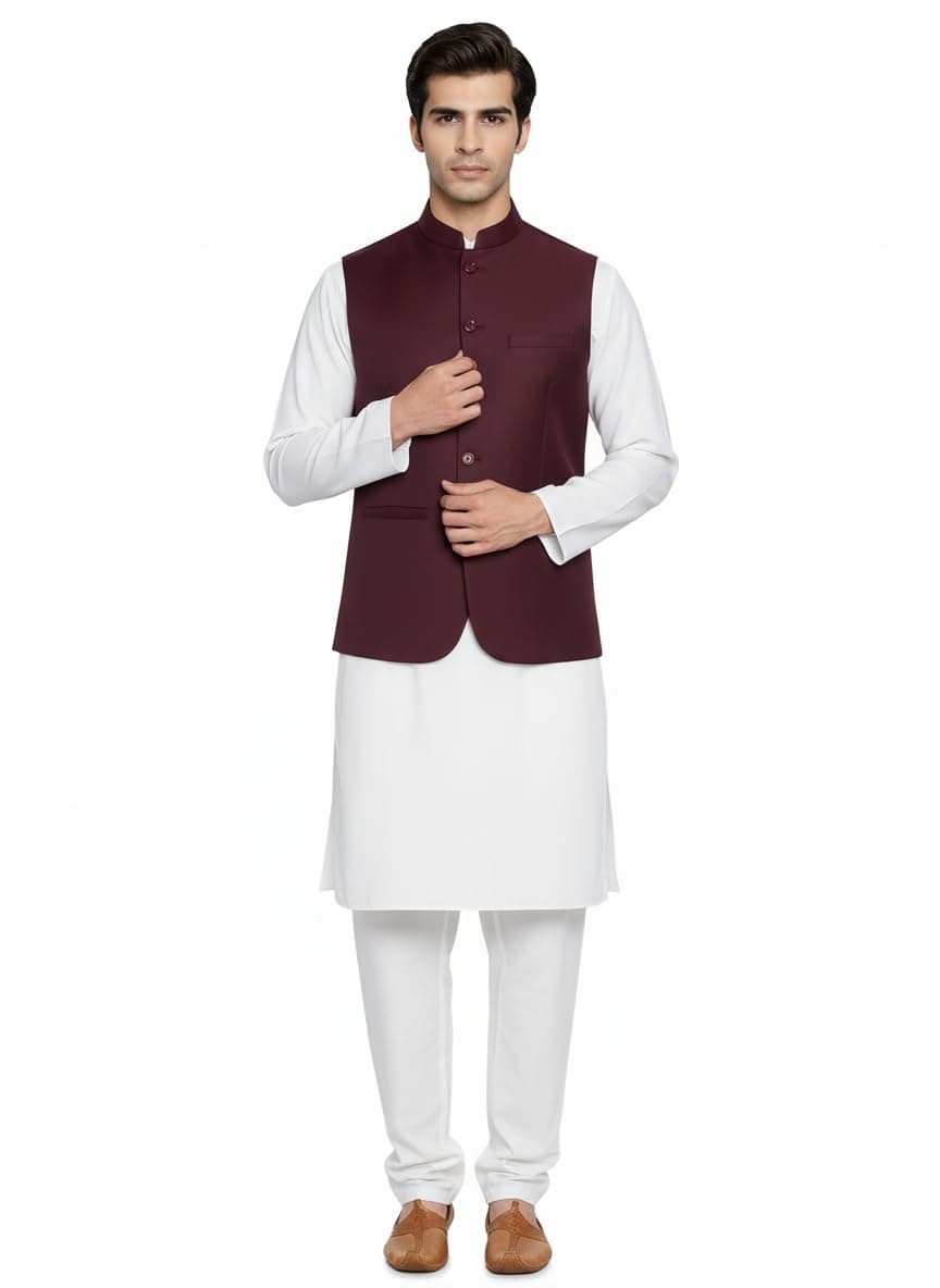 ROCKSY Nehru Jacket, Bandi Modi Koti for Men, Cotton Waistcoat for All Occasion: Diwali, Wedding, Ethnic, Office Party, Formal and casual Look, Color Maroon, Size 40