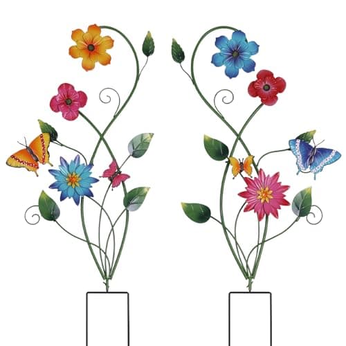 YEAHOME Garden Decor for Outside 2 Pack 37 Metal Butterfly Garden Stakes Spring Wall Decor Colorful Look Personalities Flowers Yard Art for Outdoor Lawn Backyard Porch Patio Home Decorations