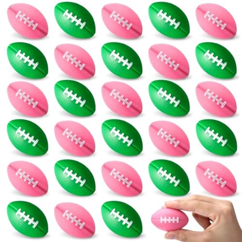 Blulu 30 Pack Mini Foam Football 217 Pink and Green Mini Football Party Favor Stress Ball Bulk Small Foam Sports Ball for Pink Green Witch Themed Birthday Party Carnival Reward Gift Filler
