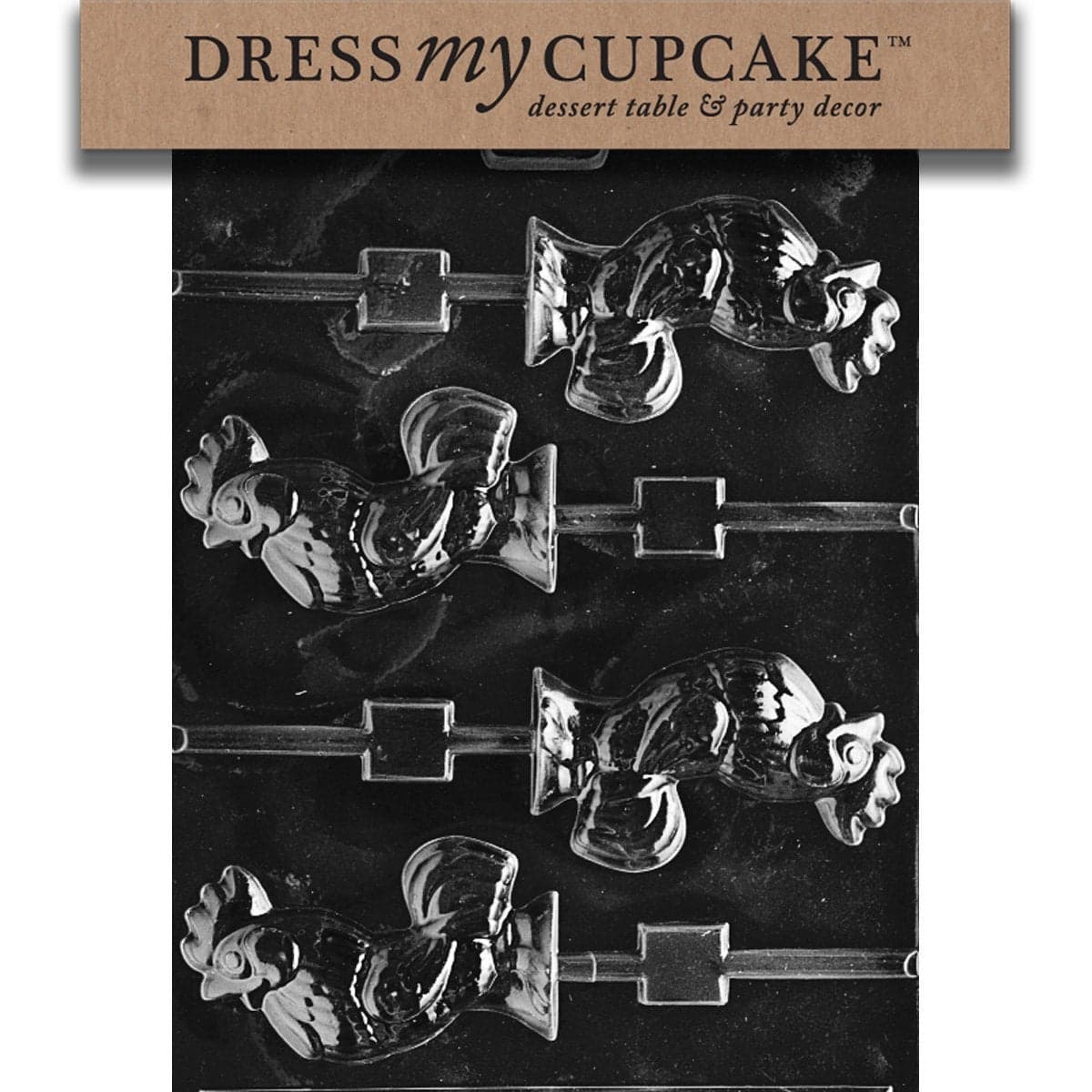 Dress My Cupcake Chocolate Candy Mold Rooster Lollipop Easter