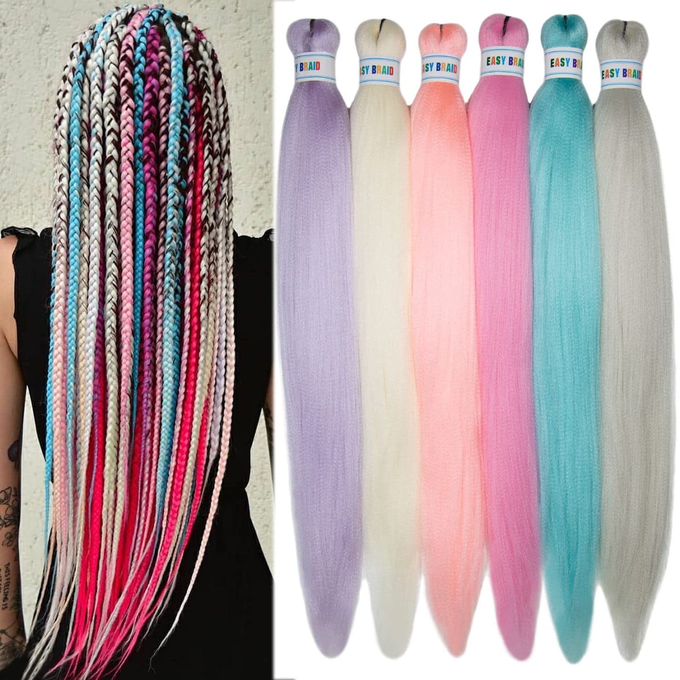 26inch Pre Stretched Braiding Hair Kanekalo Braids 6pcs Multi Colored Braiding Hair Pre Stretched for Kids Girls Women
