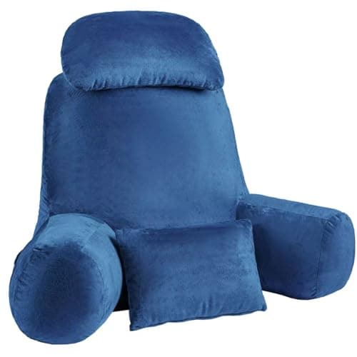 NOONTIDE Reading Pillow for Sitting up in Bed and Couch,32" X-Large Back Pillow for Adult & Teens with Soft Adjustable Neck Roll Backrest Pillow,Washable Cover,Watching TV/Gaming/Relaxing(Blue)