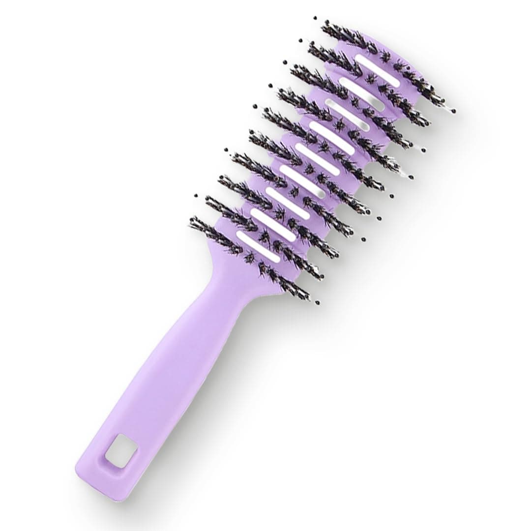 Round Vented Hair Brush for men and women Quick Drying Pain Free Detangling Curly hair care products Hair comb Flexible Nylon Bristles Hair Care Created by Savio John Pereira Purple