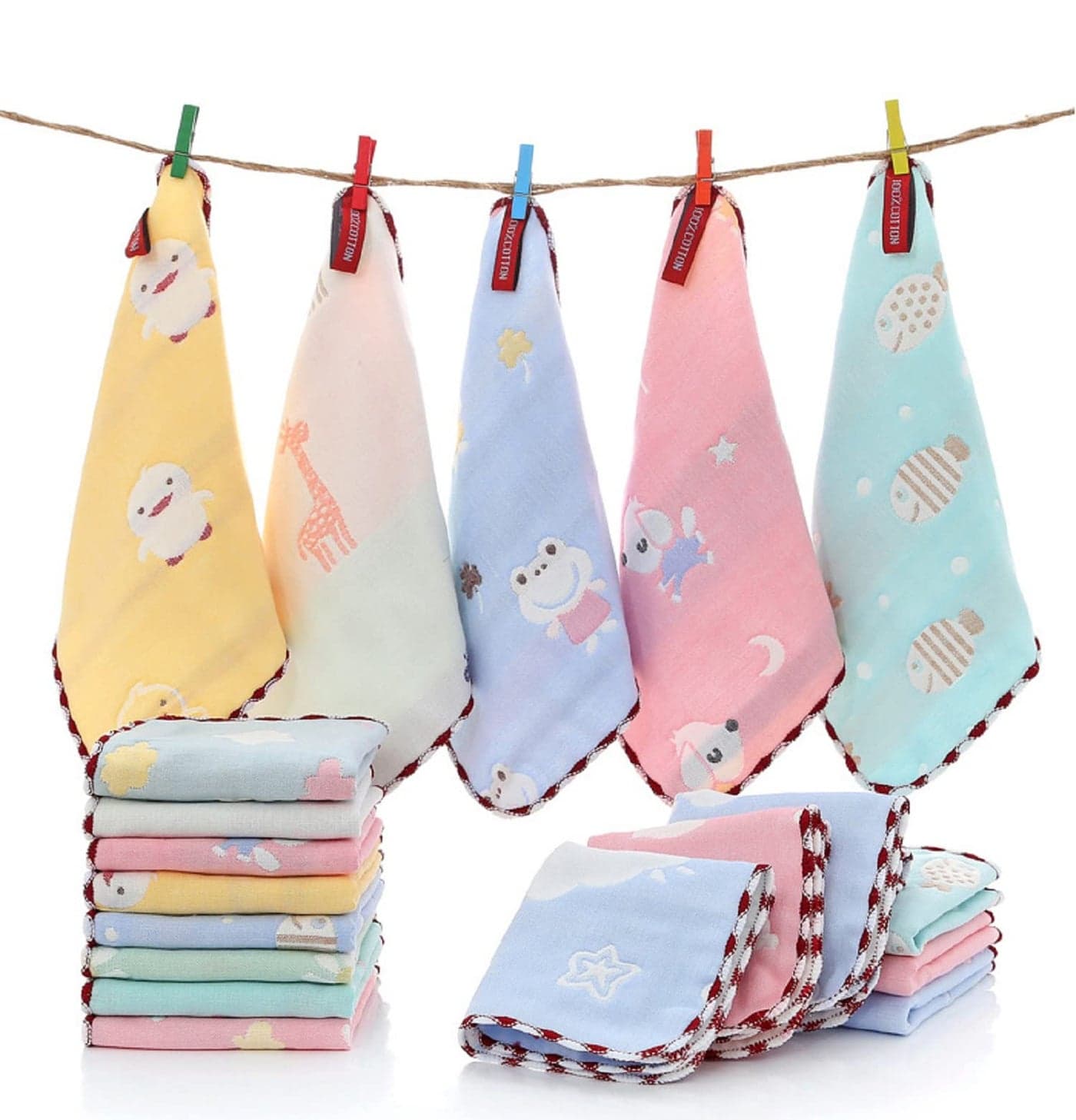 Khillayox 100% Cotton Small Size Handkerchief/Rumal/Face Towel for Women, kids, Girls, Baby | Extra Soft And Super Absorbent Handkerchieves For Women's - Set of 6 (11" x 11") Double Layered