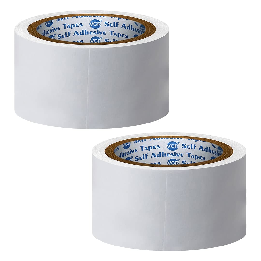 VCR Double Side Tissue Tape - 45 Meters in Length - 48mm / 02" Width - 02 Rolls Per Pack - Easy Tear for Double Sided Adhesive Use, Best for Arts, Crafts, Photography, Scrapbooking.