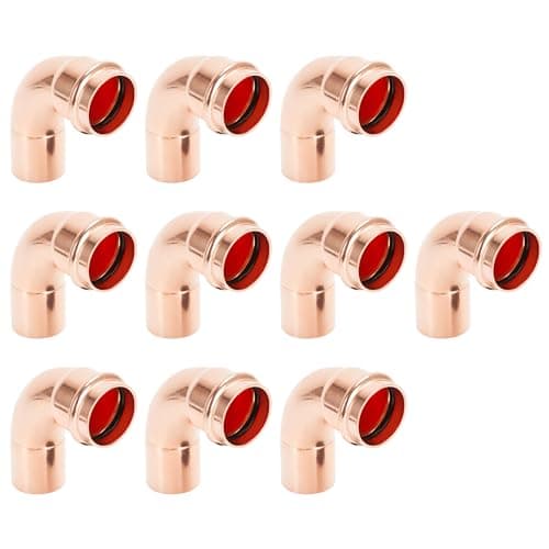 Cherbo Copper Press Fittings 90 degree Street Elbow Copper Coupling Zero Lead FTG x P 34 inch x 34 inch for Residential Commercial 10Pack