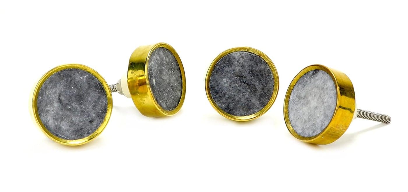 Two Moustaches Marble Drawer Knob with Brass Rim Knobs for Cabinets Dressers and Drawers Decorative Drawer Pulls for Bathroom Fixtures Kitchen Cabinetry Pack of 4