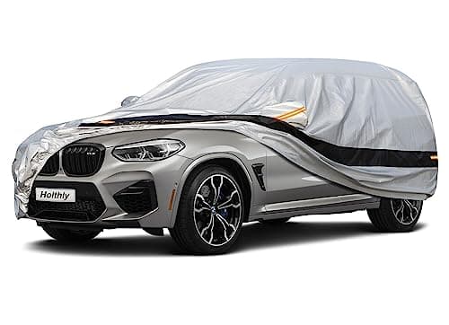 Holthly 10 Layer SUV Car Cover Waterproof All Weather for Large SUV,100% Waterproof Outdoor Car Covers Rain Snow UV Dust Protection. Custom Fit for BMW X5, Toyota Highlander, Mercedes GLE,etc Silver