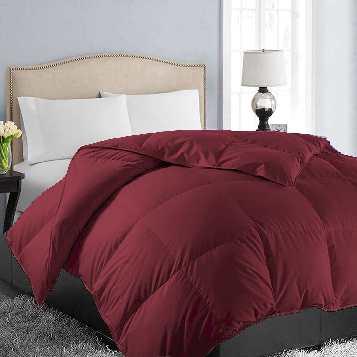 EASELAND All Season Twin Size Soft Quilted Down Alternative Comforter Reversible Duvet Insert with Corner TabsWinter Summer Warm FluffyBurgundy64x88 inches