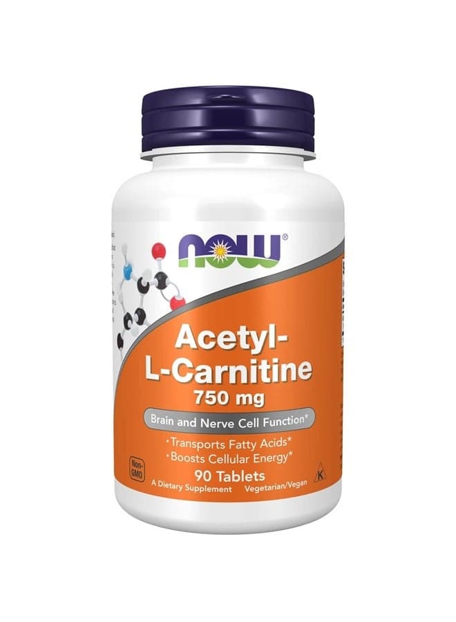 Supplements, Acetyl-L-Carnitine 750 mg, Amino Acid, Brain And Nerve Cell Function*, 90 Tablets