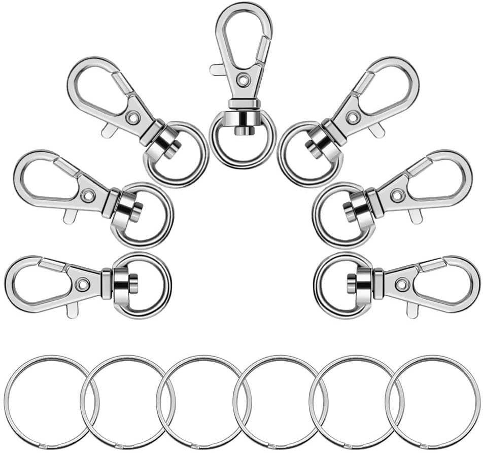 20Pcs Swivel Snap Hook Set,Stainless Steel Swivel Snap Hooks with Durable Metal Split Key Rings Jewelry Velvet Pouches for DIY Craft,Pet Chains,Dog Tie-Out Cable, Split Ring,Bird Feeders and More