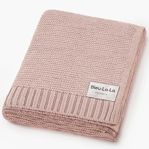Bleu La La - 100% Organic Cotton Heritage Knit Textured Baby Quilt Blanket for Girls - Signature Heritage Knit, Soft Breathable Newborn Baby Blanket for Girls (Heritage - Blush Pink)
