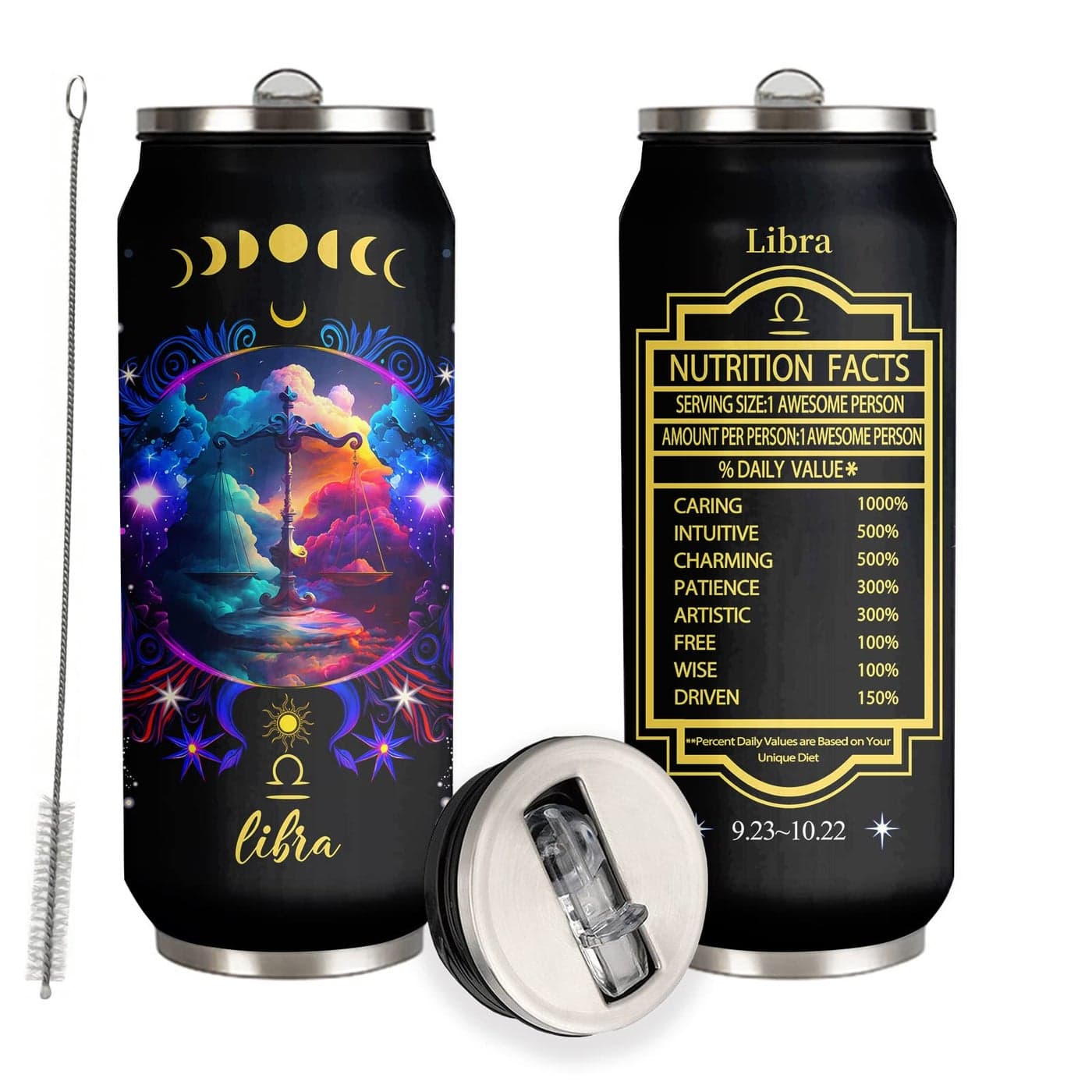 YOPIGOT Libra Constellation Zodiac Stainless Steel Tumbler 17 Oz With Straw Lid Coffee Mug Car Cup Astrology Fans Birthday Gifts