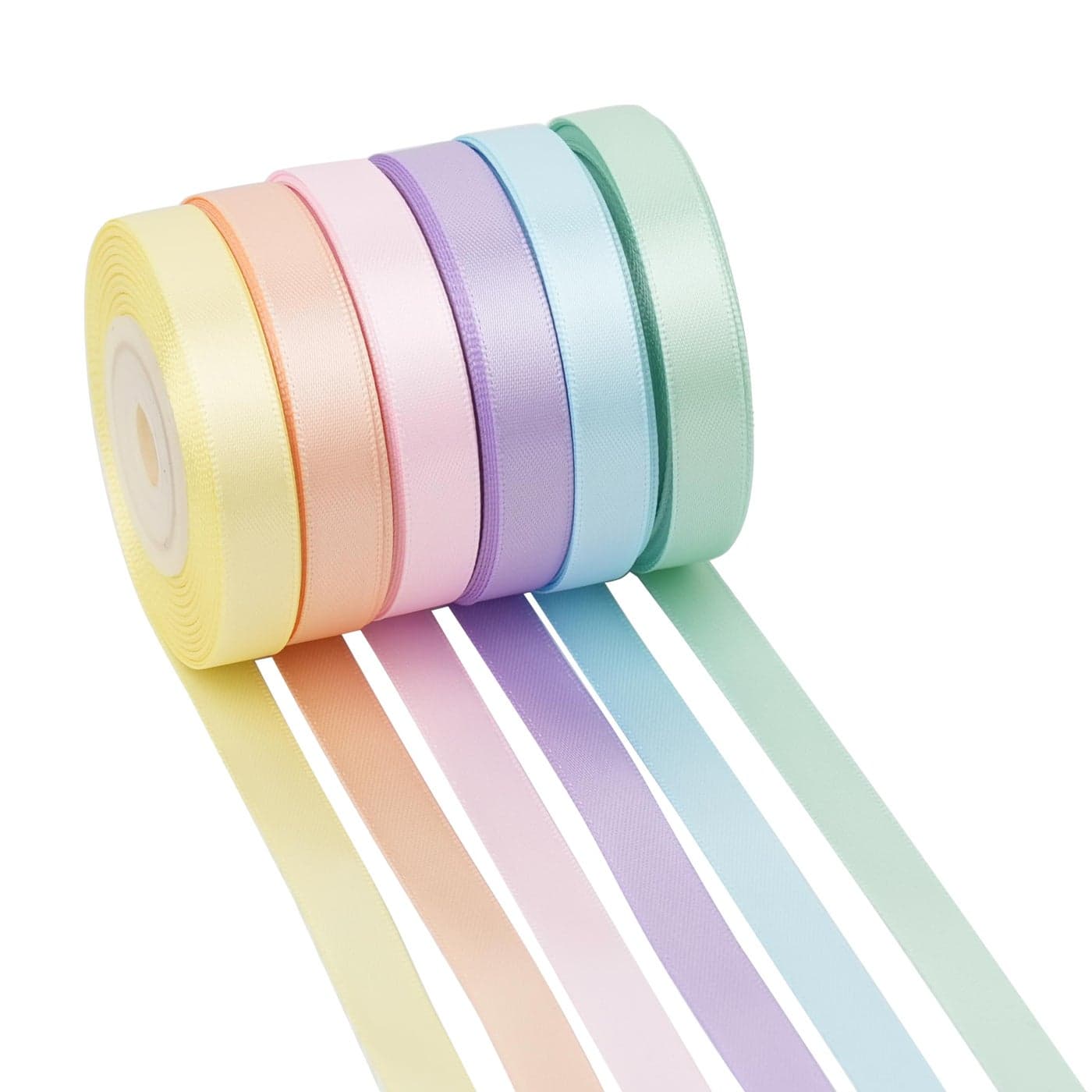 DINDOSAL Pastel Ribbon for Crafts Pastel Rainbow Ribbon 38 Double Face Satin 6 Rolls Assortment Thin for Gift WrappingWedding Party Decorations 60Yards