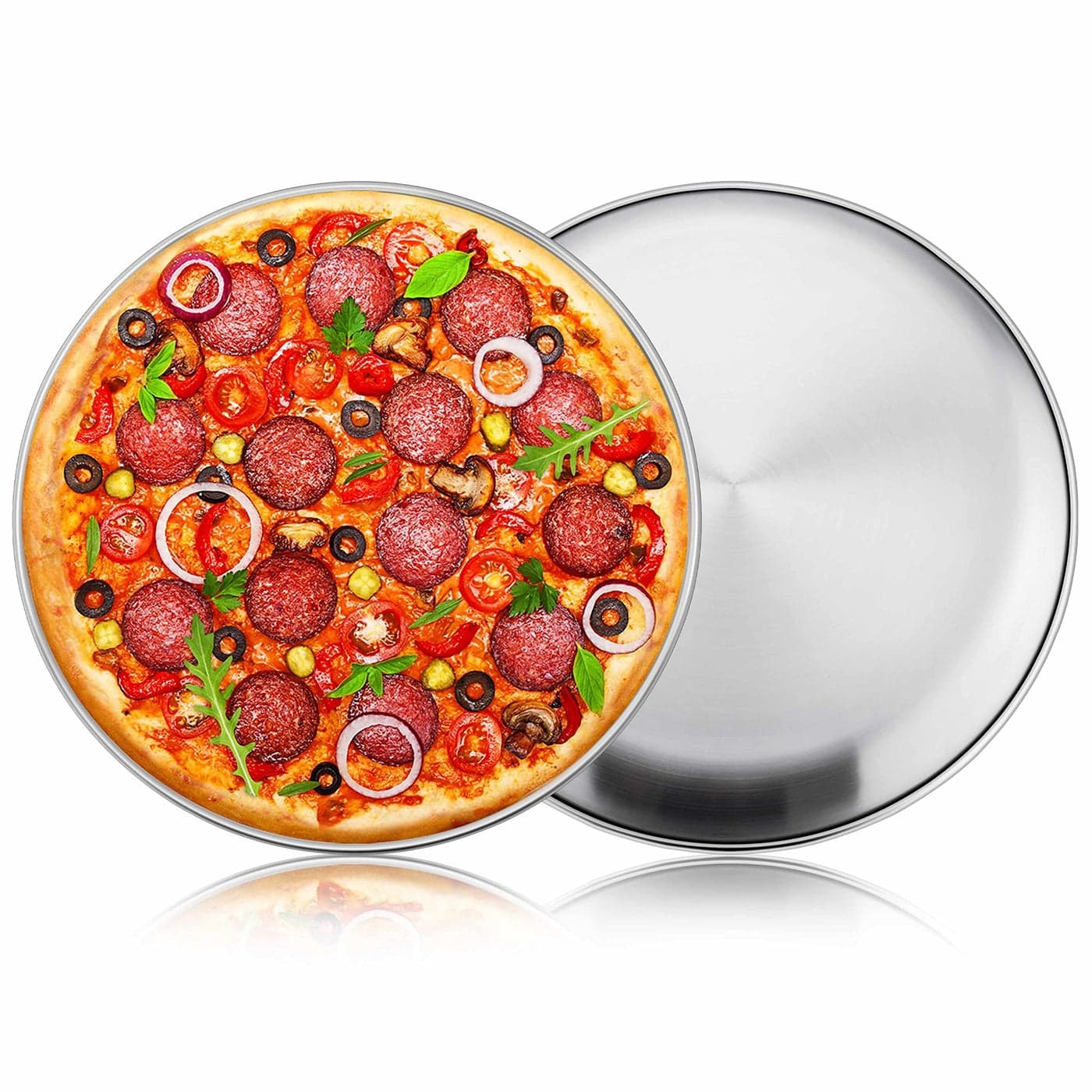 Herogo Pizza Tray Set of 2 12 Inch Stainless Steel Pizza Pan Oven Tray Round Baking Tray for Oven Serving Roasting NonToxic Healthy Durable Dishwasher Safe