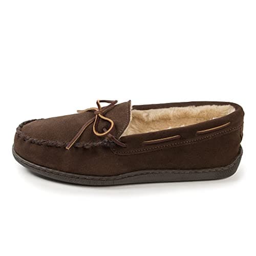 Minnetonka Men's Pile Lined Moccasin Slippers with Hard Soles, 9.5, Chocolate