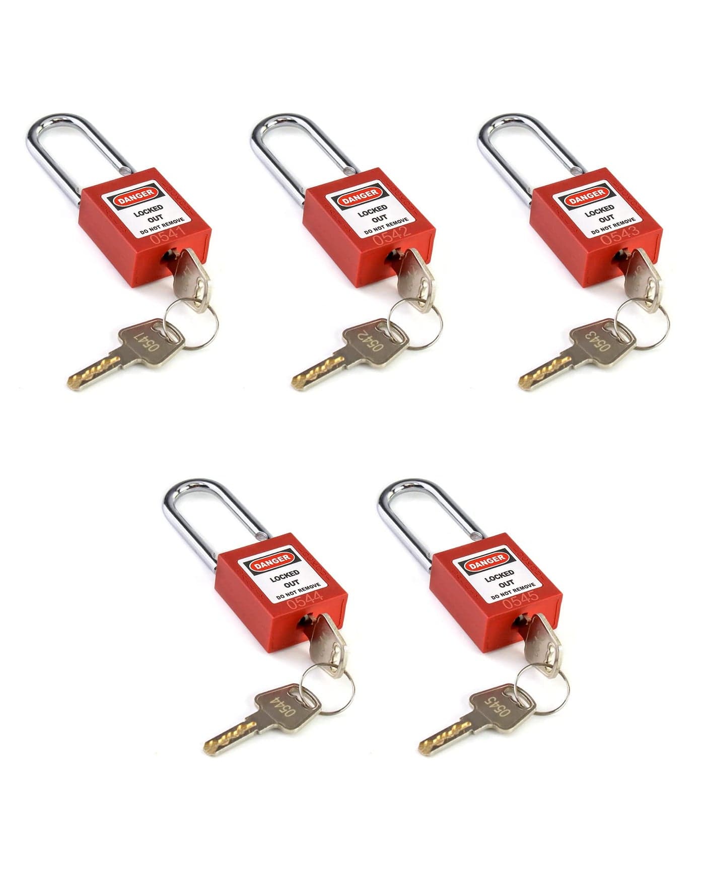 QWORK Lockout Tagout Locks Safety Padlock 5 Padlocks with 10 Keys for Lock Out Tag Out Stations and Devices Red
