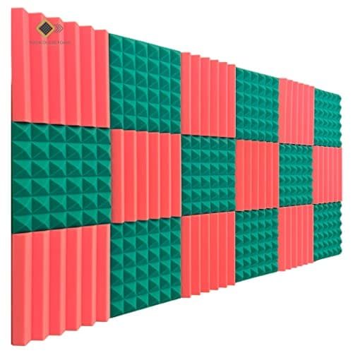 YGM Acoustic Foams® (Set of 18) Green Pyramid & Pink Wedge Soundproofing Studio Acoustic Foam - 2 Inches