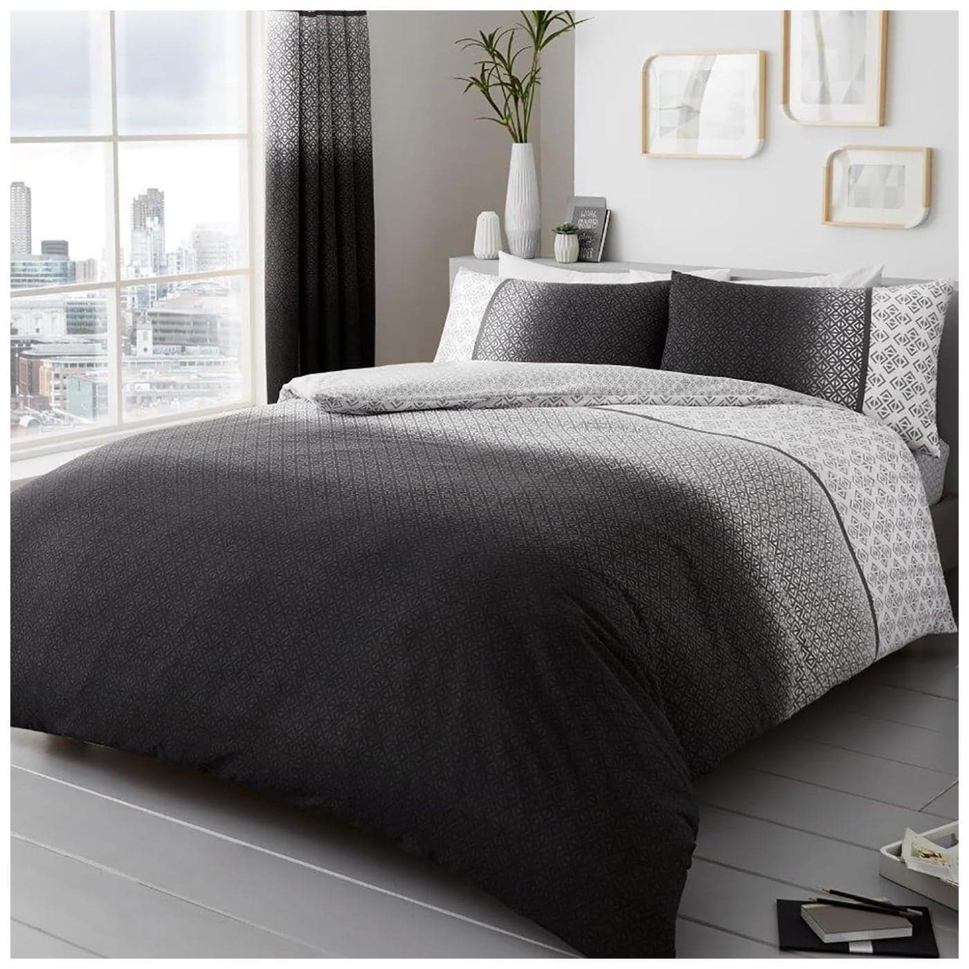 GC GAVENO CAVAILIA Ombre Duvet Cover Set Easy Care Bedding Linen Reversible Geometric Single Bed Set Grey 677116