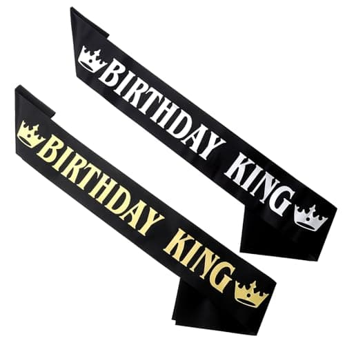 JJUNW 2 PCS Birthday King Sash for Men Boy Birthday Party Decoration Supplies Birthday King Sash Gold Foil Letter and Black Satin Birthday Sash for Men Birthday Favors BlackGold BlackSilver