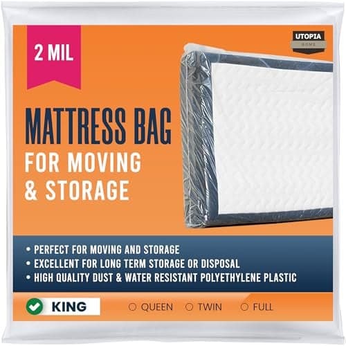 Utopia Home King Size Mattress Cover for Moving, 2 Mil Thick Plastic Mattress Bag for Disposal, Mattress Encasement Fits Mattresses up to 14 Inches, Mattress Bags for Moving
