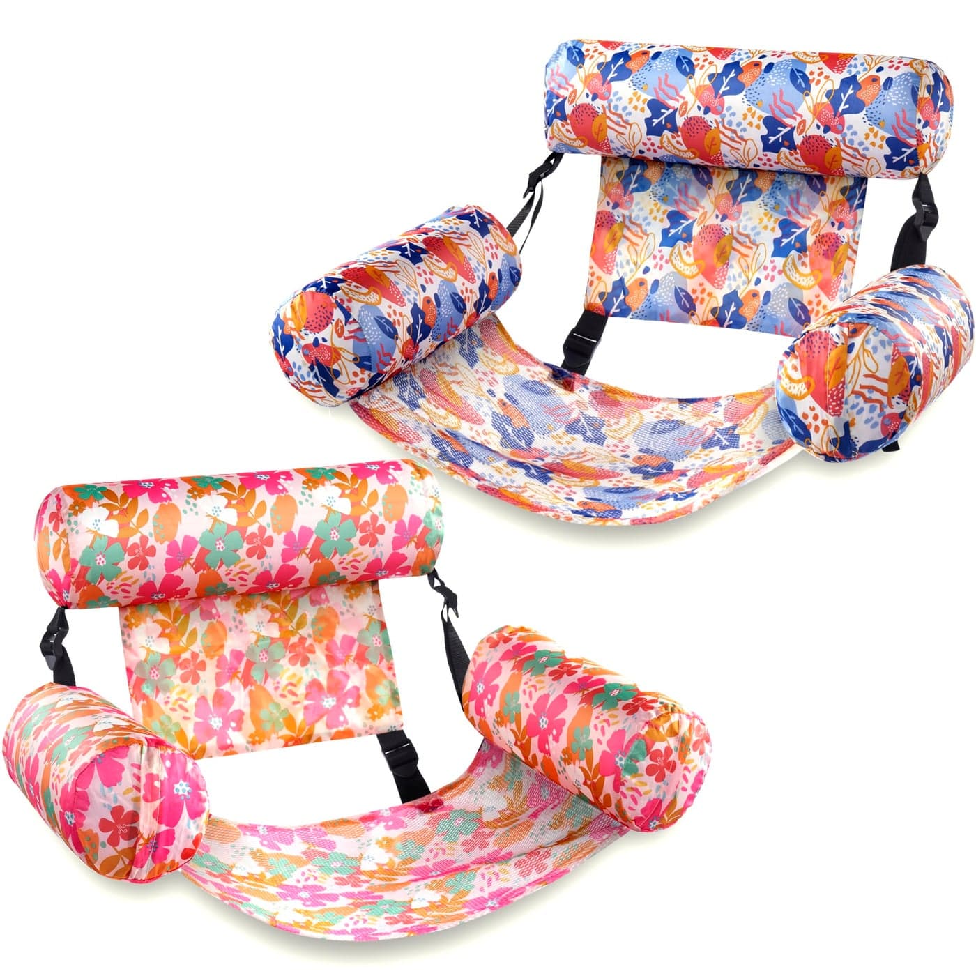 Sloosh Pool Floats Chairs Adult, 2 Packs Inflatable Pool Lounge Chairs,Blow up Hammock Pool Noodles Floats for Adults,Flower Pattern Floating Water Chair for Pool Lake River(Tropical Flowers)